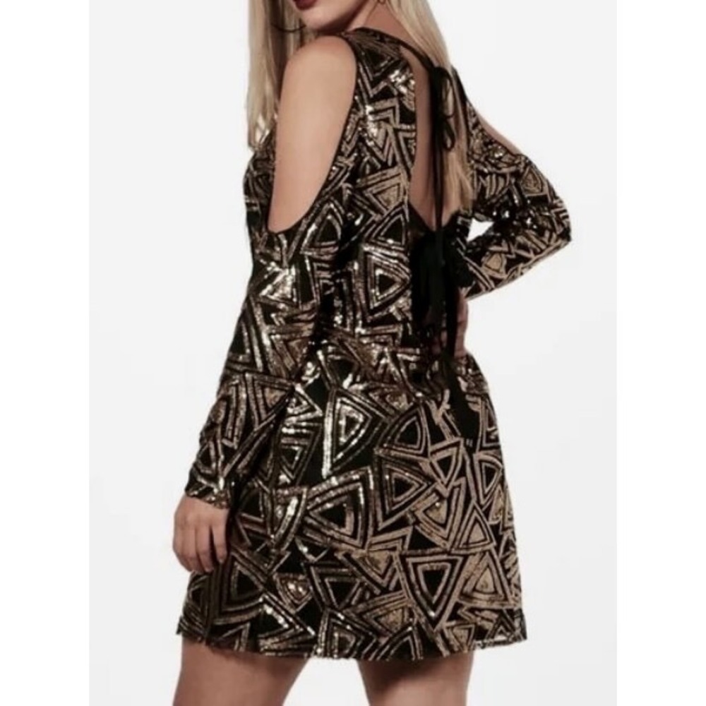 NWT BOOHOO Plus Open Shoulder Pattern Sequin BLACK COCKTAIL PARTY DRESS sz 14